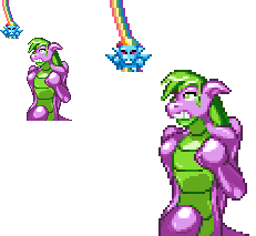 Size: 231x213 | Tagged: safe, artist:casetermk, character:rainbow dash, character:spike, species:anthro, species:dracony, species:dragon, species:pegasus, species:pony, angry, flying, hybrid, looking back, male, pixel art, rainbow trail, red eyes, running, scared, simple background, species swap, transparent background