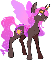 Size: 834x956 | Tagged: safe, artist:malphym, oc, oc only, oc:princess rubellite tourmaline, parent:princess celestia, parent:queen chrysalis, parents:chryslestia, species:changepony, eyeshadow, female, grin, horn, horn ring, hybrid, interspecies offspring, magical lesbian spawn, makeup, offspring, simple background, smiling, solo, trans female, transgender, transparent background