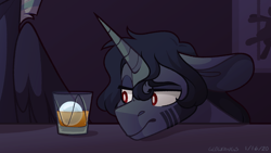 Size: 1966x1107 | Tagged: safe, artist:connorbal, character:king sombra, character:thunderlane, species:pony, oopsverse, drink, glass, ice, male, male pregnancy, pregnant, solo, stallion