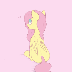 Size: 3000x3000 | Tagged: safe, artist:rainyvisualz, character:fluttershy, species:pegasus, species:pony, female, missing cutie mark, no pupils, pink background, simple background, sitting, solo