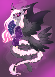 Size: 1500x2100 | Tagged: safe, artist:angei-bites, oc, oc only, oc:solasta, parent:discord, parent:twilight sparkle, parents:discolight, species:draconequus, draconequus oc, female, hybrid, interspecies offspring, multiple eyes, multiple wings, offspring, solo, three eyes, wings