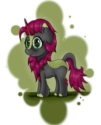 Size: 2350x2900 | Tagged: safe, artist:waffletheheadmare, oc, oc only, species:kirin, bust, chest fluff, chest hair, cute, eyelashes, female, gray coat, green eyes, horn, mare, multicolored coat, portrait, purple mane, simple background, smiling, solo