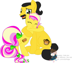 Size: 1200x1052 | Tagged: safe, artist:princeofrage, oc, oc only, oc:strawberry b!tchcake, species:earth pony, species:pony, duo, earth pony oc, father and child, father and daughter, father's day, female, male, simple background, transparent background, watermark