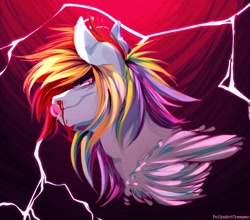 Size: 1529x1347 | Tagged: safe, artist:polkadot-creeper, character:rainbow dash, species:pegasus, species:pony, awesome, badass, cool, epic, female, lightning, mare, red sky, solo, tongue out, wings