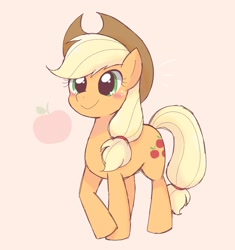 Size: 1721x1827 | Tagged: safe, artist:ginmaruxx, character:applejack, species:earth pony, species:pony, apple, blushing, clothing, cowboy hat, cute, female, hat, jackabetes, mare, obligatory apple, pink background, pixiv, simple background, solo