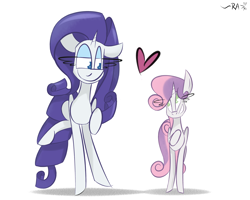 Size: 2740x2189 | Tagged: safe, artist:ratann, character:rarity, character:sweetie belle, species:pony, species:unicorn, duo, eye contact, female, heart, looking at each other, no pupils, siblings, sisters