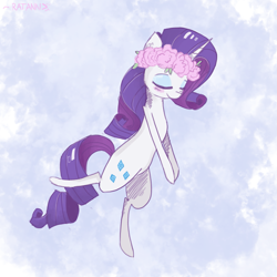 Size: 2449x2449 | Tagged: safe, artist:ratann, character:rarity, species:pony, species:unicorn, bipedal, eyes closed, female, floral head wreath, flower, solo