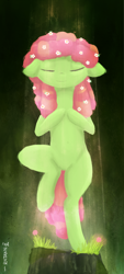 Size: 1006x2235 | Tagged: safe, artist:ratann, character:tree hugger, species:earth pony, species:pony, eyes closed, female, flower, flower in hair, solo, tree pose, yoga, yoga pose
