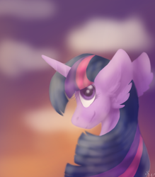 Size: 700x800 | Tagged: safe, artist:brendalobinha, character:twilight sparkle, character:twilight sparkle (unicorn), species:pony, species:unicorn, bust, ear fluff, female, fog, looking at you, mare, solo