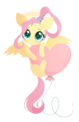 Size: 4000x6175 | Tagged: safe, artist:belka-sempai, character:fluttershy, species:pegasus, species:pony, :3, balloon, cute, female, halo, heart balloon, high res, holding on, looking at you, mare, older, older fluttershy, shyabetes, simple background, solo, spread wings, transparent background, underhoof, wings