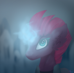 Size: 833x821 | Tagged: safe, artist:brendalobinha, character:tempest shadow, species:pony, species:unicorn, my little pony: the movie (2017), broken horn, bust, ear fluff, female, horn, looking at you, magic, mare, solo