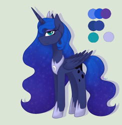 Size: 1200x1228 | Tagged: safe, artist:brendalobinha, character:princess luna, species:alicorn, species:pony, crown, female, gray background, jewelry, looking at you, mare, reference sheet, regalia, simple background, solo