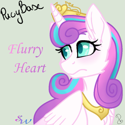 Size: 773x771 | Tagged: safe, artist:brendalobinha, artist:marty-draws, base used, character:princess flurry heart, species:alicorn, species:pony, bust, cheek fluff, chest fluff, crown, ear fluff, female, gray background, jewelry, mare, necklace, older, older flurry heart, regalia, simple background, solo
