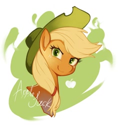Size: 820x868 | Tagged: safe, artist:sindoll, character:applejack, abstract background, bust, cute, female, grin, jackabetes, pixiv, portrait, solo
