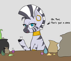 Size: 5000x4300 | Tagged: safe, artist:waffletheheadmare, character:zecora, species:zebra, bag, bags, blue eyes, bottle, cocaine, crack, doodle, drugs, ear piercing, earring, eye, eyelashes, half-closed eyes, jewelry, kettle, leaf, leaves, liquid, multicolored coat, multicolored hair, necklace, piercing, table, tentacles, text