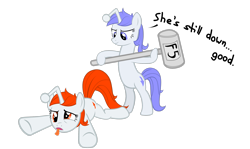 Size: 3171x1891 | Tagged: safe, artist:fabulouspony, oc, oc only, oc:discentia, oc:karma, species:pony, species:unicorn, downvote, f5, female, hammer, mare, ponified, reddit, simple background, tired, transparent background, upvote, vector