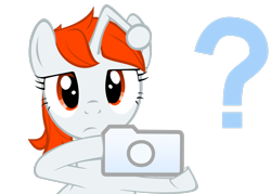 Size: 2898x2070 | Tagged: safe, artist:fabulouspony, oc, oc only, oc:karma, species:pony, species:unicorn, camera, female, mare, ponified, question mark, reddit, simple background, solo, transparent background, vector