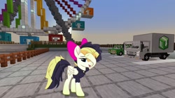 Size: 1334x750 | Tagged: safe, artist:mlp-scribbles, edit, editor:topsangtheman, character:songbird serenade, species:pegasus, species:pony, my little pony: the movie (2017), bow, eye, eyes, female, ferris wheel, mare, minecraft, truck