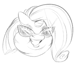 Size: 450x375 | Tagged: safe, artist:gabrielcoroum, character:rarity, species:pony, species:unicorn, chubby cheeks, close-up, deal with it, double chin, fat, female, floppy ears, grin, head, lineart, monochrome, raritubby, shitposting, smiling, solo, sunglasses