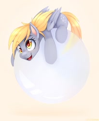 Size: 1150x1400 | Tagged: safe, artist:lostdreamm, character:derpy hooves, species:pegasus, species:pony, bubble, cute, derp, derpabetes, female, mare, simple background, solo, yellow background