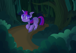 Size: 1500x1050 | Tagged: safe, artist:tearzah, character:twilight sparkle, species:pony, species:unicorn, everfree forest, female, forest, mare, nervous, outdoors, raised hoof, scared, solo