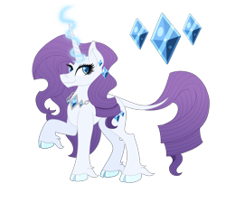 Size: 2422x2172 | Tagged: safe, artist:musical-medic, character:rarity, species:pony, species:unicorn, g5 leak, leak, cloven hooves, cutie mark, ear piercing, earring, female, hooves, jewelry, leonine tail, magic, magic aura, mare, necklace, piercing, raised hoof, rarity (g5), redesign, simple background, solo, transparent background