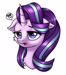 Size: 1588x1825 | Tagged: safe, artist:kruszyna25, character:starlight glimmer, species:pony, species:unicorn, cheek fluff, chest fluff, digital art, exclamation point, female, floppy ears, interrobang, lidded eyes, mare, open mouth, question mark, solo, tired, wtf