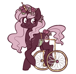 Size: 960x935 | Tagged: safe, artist:spetu, oc, oc only, oc:rose tea (spetu), species:pony, species:unicorn, female, flower, flower in hair, freckles, horn, horn jewelry, jewelry, mare, simple background, solo, wheelchair, white background