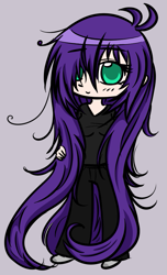 Size: 571x942 | Tagged: safe, artist:homumu, oc, oc:andromeda, species:human, clothing, female, hair over one eye, humanized, messy mane, simple background, solo