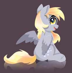 Size: 1953x1981 | Tagged: safe, artist:rysunkowasucharia, character:derpy hooves, species:pegasus, species:pony, female, mare, reflection, sitting, solo, two toned wings, wings