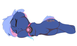 Size: 2500x1500 | Tagged: safe, artist:rhythmpixel, oc, oc only, oc:bit rate, species:earth pony, species:pony, belly button, female, headset, lineless, mare, simple background, sleeping, solo, transparent background