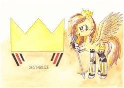 Size: 1280x906 | Tagged: safe, artist:zocidem, oc, oc:prince whateverer, species:pegasus, species:pony, augmented, biohacking, crown, cyborg, drawing, jewelry, microphone, regalia, solo, technology, traditional art