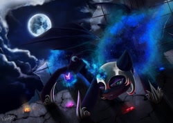 Size: 1280x909 | Tagged: safe, artist:bastet-catmew, character:nightmare moon, character:princess luna, species:pony, element of honesty, element of laughter, element of loyalty, element of magic, female, moon, solo