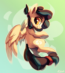 Size: 1860x2090 | Tagged: safe, artist:kaleido-art, oc, oc only, oc:beet, species:pegasus, species:pony, curly hair, curly mane, flying, freckles, male, pegasus oc, signature, smiling, solo, spread wings, stallion, sunlight, underhoof, wings