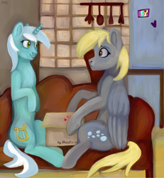 Size: 2656x2876 | Tagged: safe, artist:ske, character:bon bon, character:derpy hooves, character:lyra heartstrings, character:princess celestia, character:sweetie drops, species:pegasus, species:pony, species:unicorn, princess molestia, box, couch