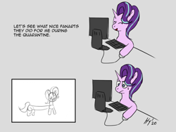 Size: 1024x768 | Tagged: safe, artist:jphyperx, character:starlight glimmer, species:pony, species:unicorn, comic, computer, computer mouse, computer screen, female, keyboard, long glimmer, short