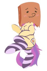 Size: 1200x1800 | Tagged: safe, artist:rhythmpixel, oc, oc only, oc:paper bag, species:pony, chest fluff, clothing, female, mare, simple background, socks, solo, striped socks, transparent background