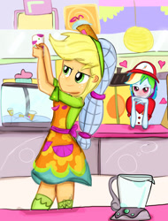 Size: 2368x3111 | Tagged: safe, artist:samyvillaly, character:applejack, character:rainbow dash, ship:appledash, episode:shake things up!, eqg summertime shorts, g4, my little pony: equestria girls, my little pony:equestria girls, blushing, female, lesbian, mall, shipping