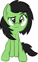 Size: 424x681 | Tagged: safe, artist:craftycirclepony, derpibooru original, oc, oc only, oc:filly anon, species:earth pony, species:pony, chest fluff, ear fluff, female, filly, looking at you, raised eyebrow, simple background, sitting, solo, transparent background