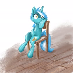 Size: 2048x2048 | Tagged: safe, artist:pfeffaroo, character:lyra heartstrings, species:pony, species:unicorn, chair, female, leaning, meme, sitting, sitting lyra, solo, wooden floor
