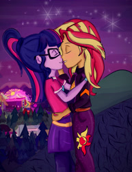 Size: 2550x3300 | Tagged: safe, artist:samyvillaly, character:sunset shimmer, character:twilight sparkle, character:twilight sparkle (scitwi), species:eqg human, ship:scitwishimmer, ship:sunsetsparkle, equestria girls:sunset's backstage pass, g4, my little pony: equestria girls, my little pony:equestria girls, spoiler:eqg series (season 2), female, festival, lesbian, music festival outfit, shipping