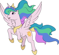 Size: 1280x1187 | Tagged: safe, artist:helenosprime, character:princess celestia, species:alicorn, species:pony, g1, alternate color palette, bow, female, flying, g4 to g1, generation leap, jewelry, mare, pinklestia, regalia, solo, tail bow