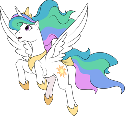 Size: 1280x1187 | Tagged: safe, artist:helenosprime, character:princess celestia, species:alicorn, species:pony, g1, bow, female, flying, g4 to g1, generation leap, jewelry, mare, regalia, solo, tail bow