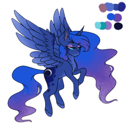 Size: 500x500 | Tagged: safe, artist:brendalobinha, character:princess luna, species:alicorn, species:pony, crown, eyeshadow, female, flying, jewelry, looking at you, makeup, mare, palette, reference sheet, regalia, simple background, solo, transparent background, wavy mane, wings