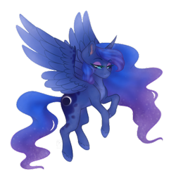 Size: 500x500 | Tagged: safe, alternate version, artist:brendalobinha, character:princess luna, species:alicorn, species:pony, crown, eyeshadow, female, flying, jewelry, looking at you, makeup, mare, regalia, simple background, solo, transparent background, wavy mane, wings