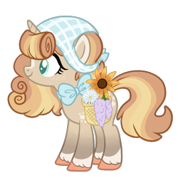 Size: 1000x1000 | Tagged: safe, artist:angei-bites, artist:dreamybae, base used, oc, oc only, oc:pressed flowers, species:pony, species:unicorn, basket, colored pupils, female, flower, mare, simple background, solo, transparent background