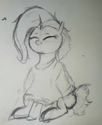 Size: 500x610 | Tagged: safe, artist:ponetistic, character:trixie, species:pony, species:unicorn, clothing, female, happy, shirt, sketch, smiling, solo, traditional art