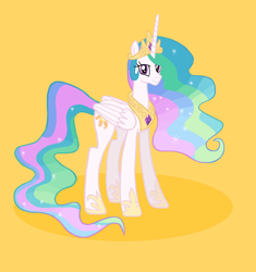 Size: 2672x2848 | Tagged: safe, artist:cybertronianbrony, character:princess celestia, species:alicorn, species:pony, cute, cutelestia, female, looking at you, mare, simple background, smiling, yellow background