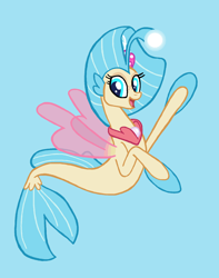 Size: 1560x1976 | Tagged: safe, artist:cybertronianbrony, character:princess skystar, species:seapony (g4), my little pony: the movie (2017), blue eyes, cute, female, fins, fish tail, flower, flower in hair, freckles, jewelry, looking at you, necklace, open mouth, pearl necklace, skyabetes, smiling, solo, wings