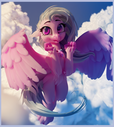 Size: 1920x2129 | Tagged: safe, artist:sceathlet, character:silverstream, species:hippogriff, 3d, cloud, cute, diastreamies, female, flying, sky, smiling, solo, zbrush